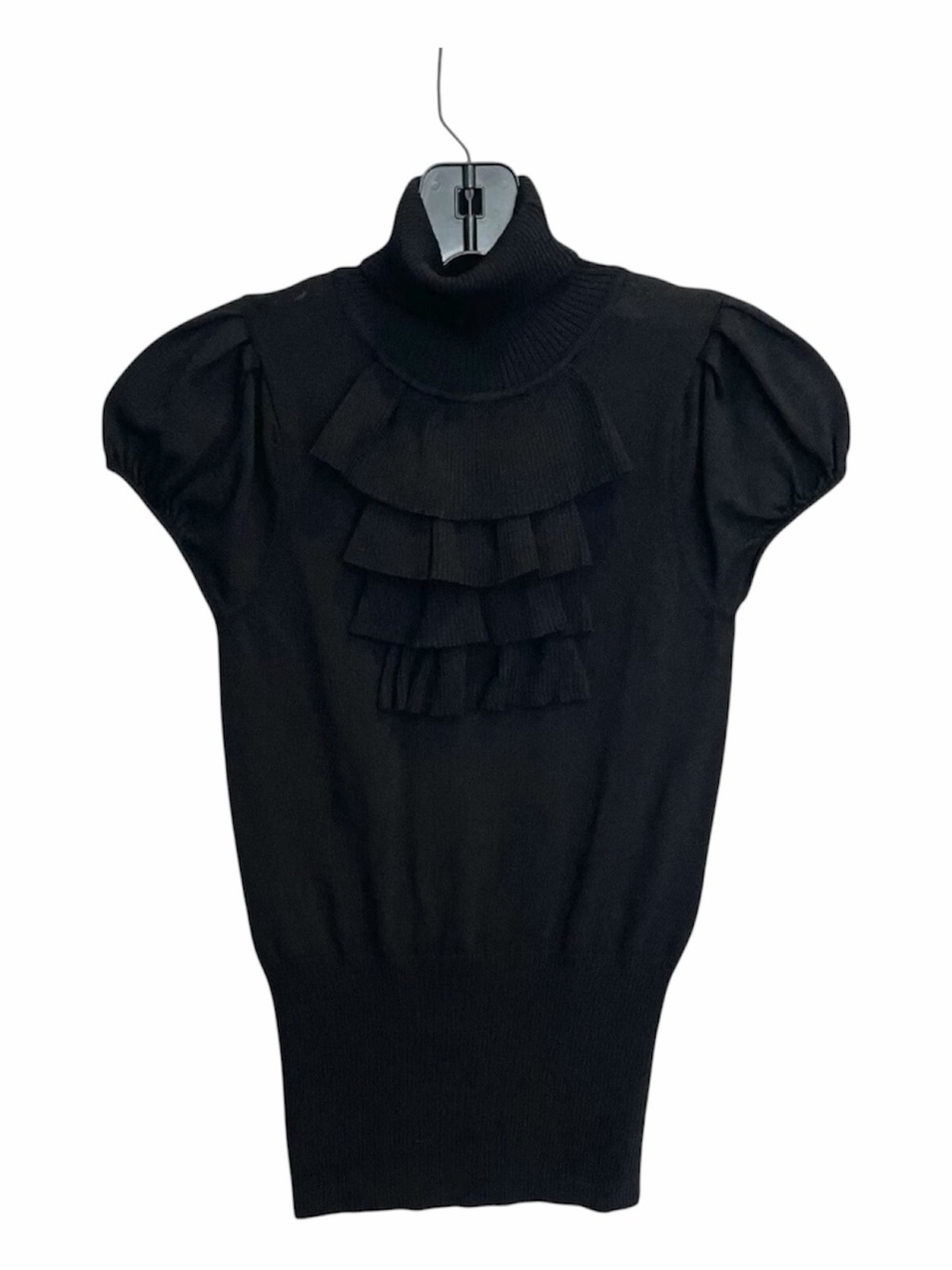 Rampage Black Tiered Ruffle Turtleneck Sweater Top Cap Sleeve Juniors S